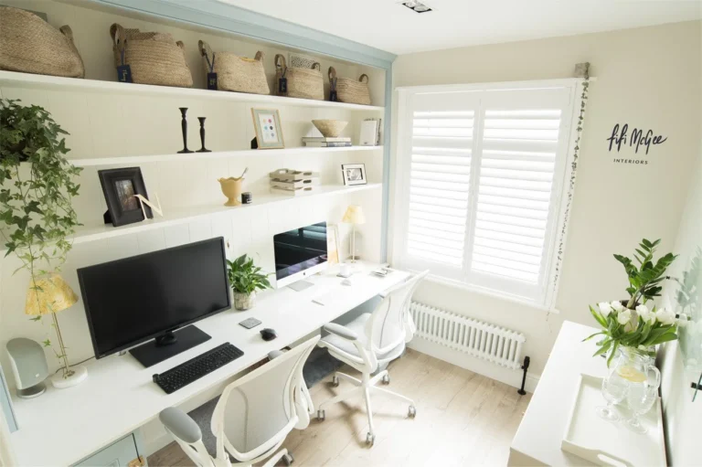 a peaceful home office setup in a small space