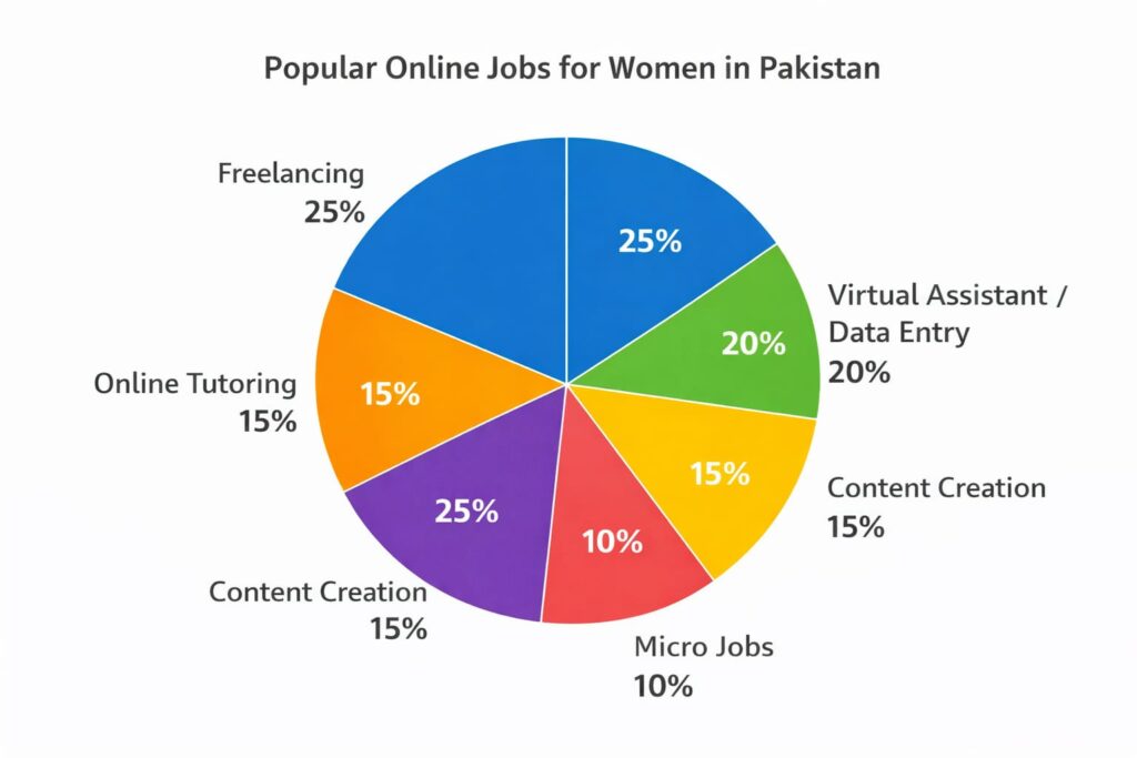 Popular Online Jobs for Women in Pakistan – Pie Chart