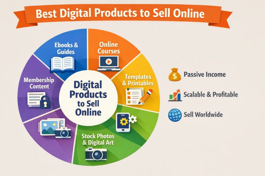 a char showing different digital products to sell online