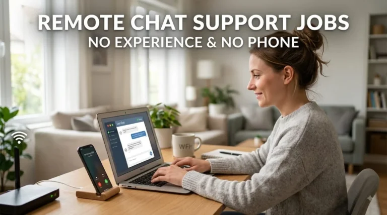a lady is working on remote chat support job